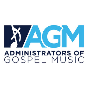 Logo for the Administrators of Gospel Music featuring the acronym AGM with a musical note icon.