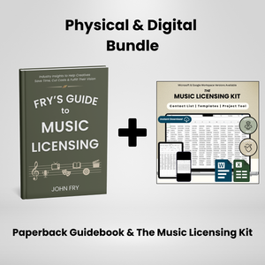 Fry's Guide to Music Licensing book and The Music Licensing Kit on a light gray background